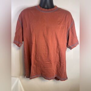 ORVIS SHORT SLEEVE Shirt Men’s SIZE Xl Orange 100% Cotton Shirt W Blue Trim